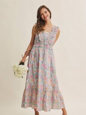 Blooming Floral Ruffled Cotton Maxi Dress